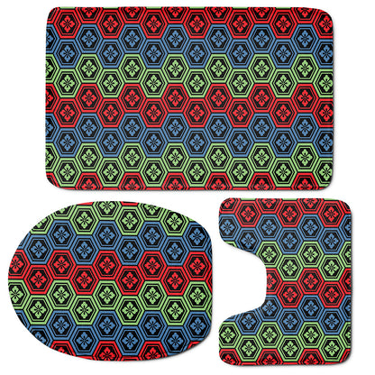 Colorful Japanese Flower Pattern Print 3 Piece Bath Mat Set