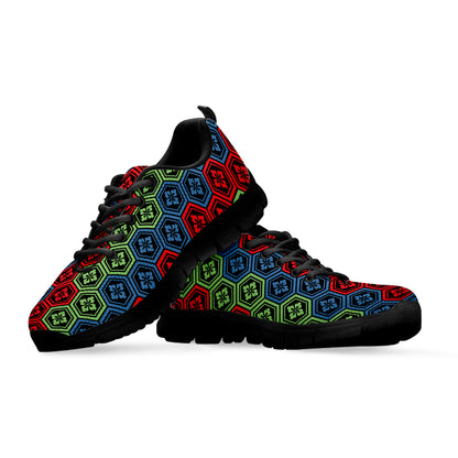 Colorful Japanese Flower Pattern Print Black Sneakers