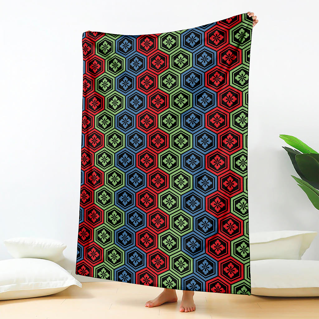 Colorful Japanese Flower Pattern Print Blanket