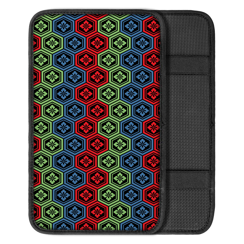 Colorful Japanese Flower Pattern Print Car Center Console Cover