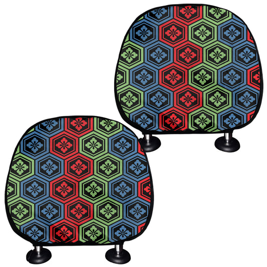 Colorful Japanese Flower Pattern Print Car Headrest Covers