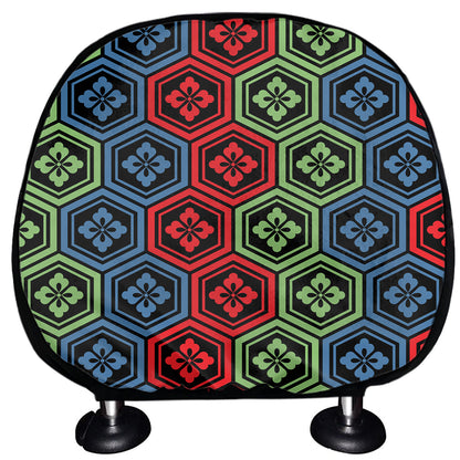 Colorful Japanese Flower Pattern Print Car Headrest Covers