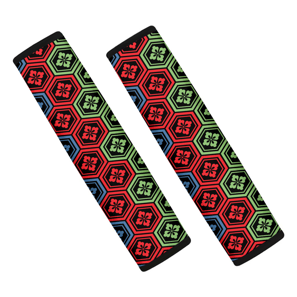 Colorful Japanese Flower Pattern Print Car Seat Belt Covers