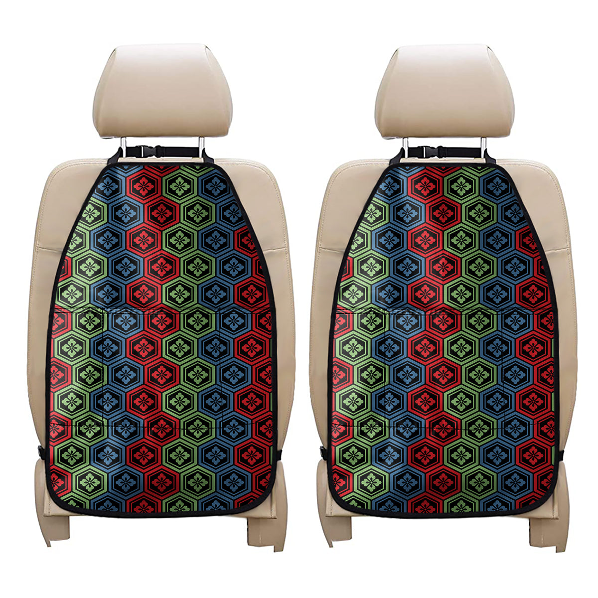 Colorful Japanese Flower Pattern Print Car Seat Organizers