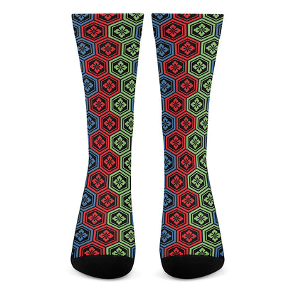 Colorful Japanese Flower Pattern Print Crew Socks