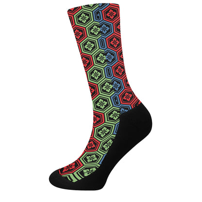 Colorful Japanese Flower Pattern Print Crew Socks