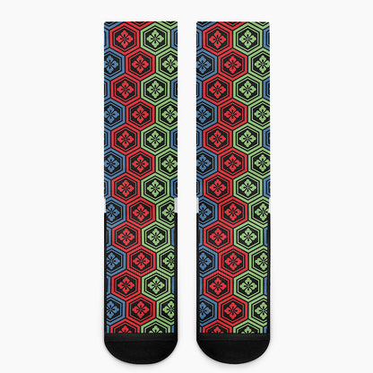 Colorful Japanese Flower Pattern Print Crew Socks