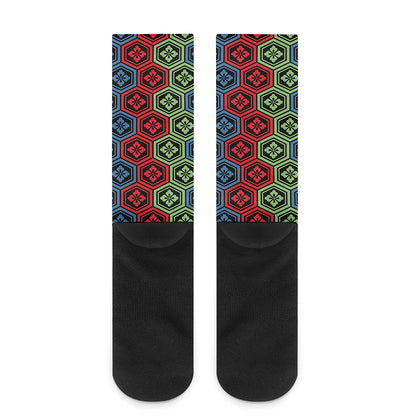 Colorful Japanese Flower Pattern Print Crew Socks