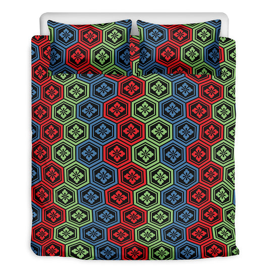 Colorful Japanese Flower Pattern Print Duvet Cover Bedding Set