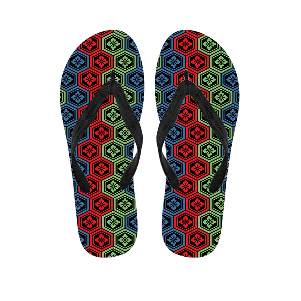 Colorful Japanese Flower Pattern Print Flip Flops