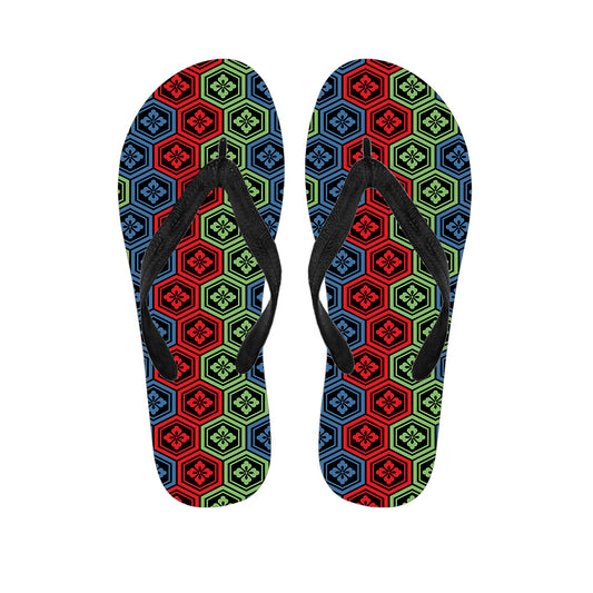 Colorful Japanese Flower Pattern Print Flip Flops