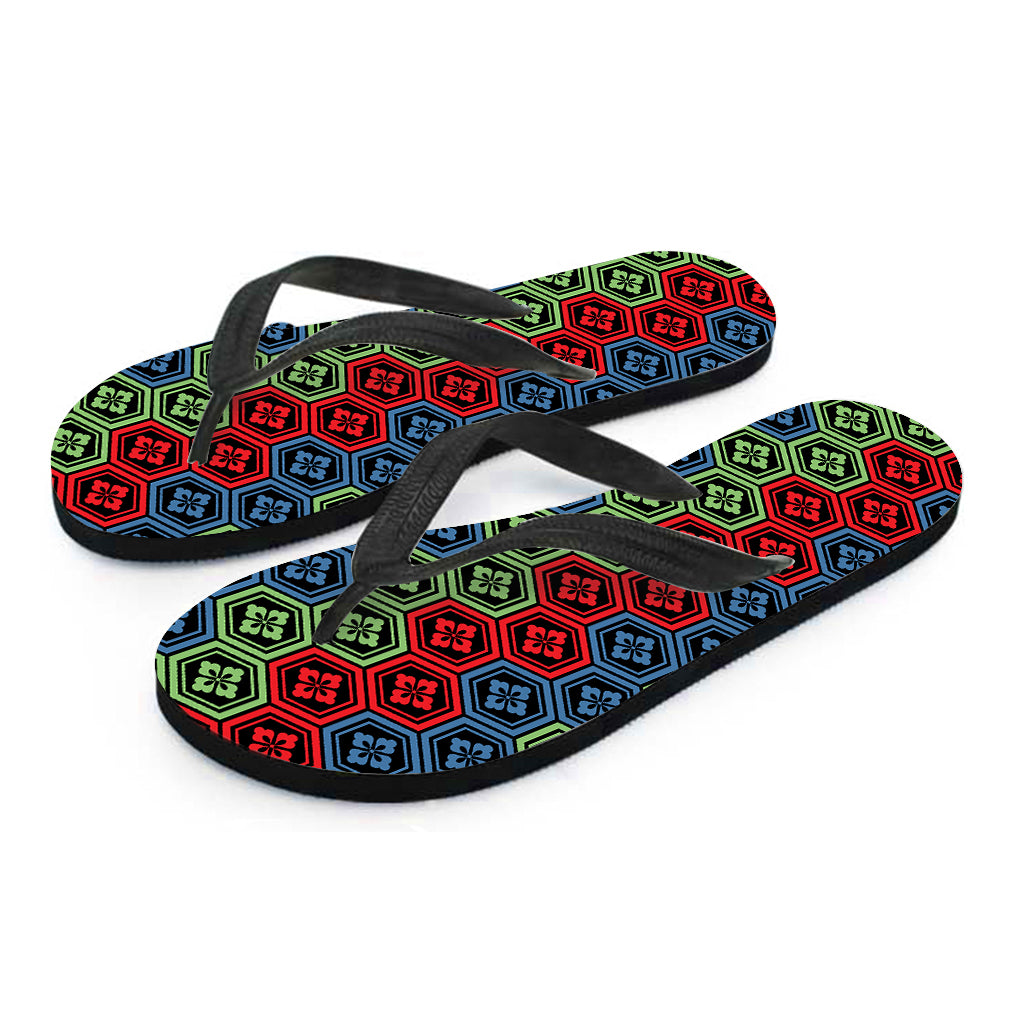 Colorful Japanese Flower Pattern Print Flip Flops