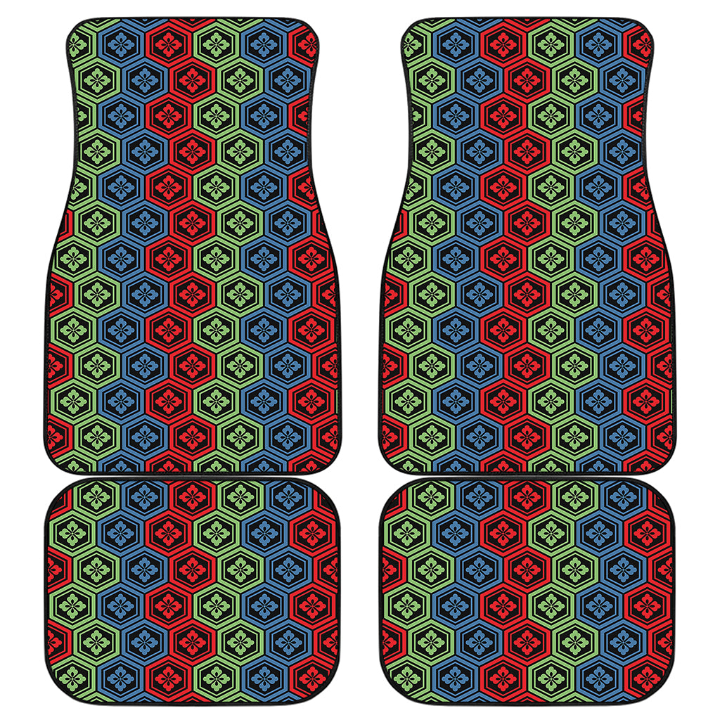 Colorful Japanese Flower Pattern Print Front and Back Car Floor Mats