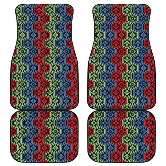 Colorful Japanese Flower Pattern Print Front and Back Car Floor Mats