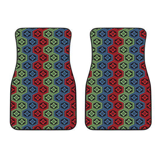 Colorful Japanese Flower Pattern Print Front Car Floor Mats