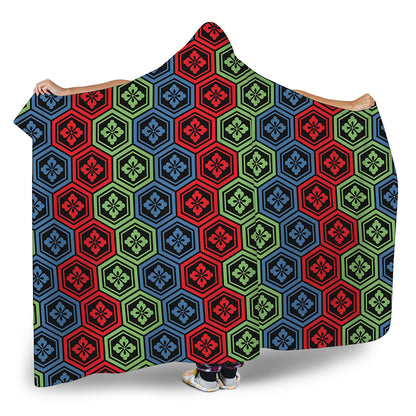 Colorful Japanese Flower Pattern Print Hooded Blanket