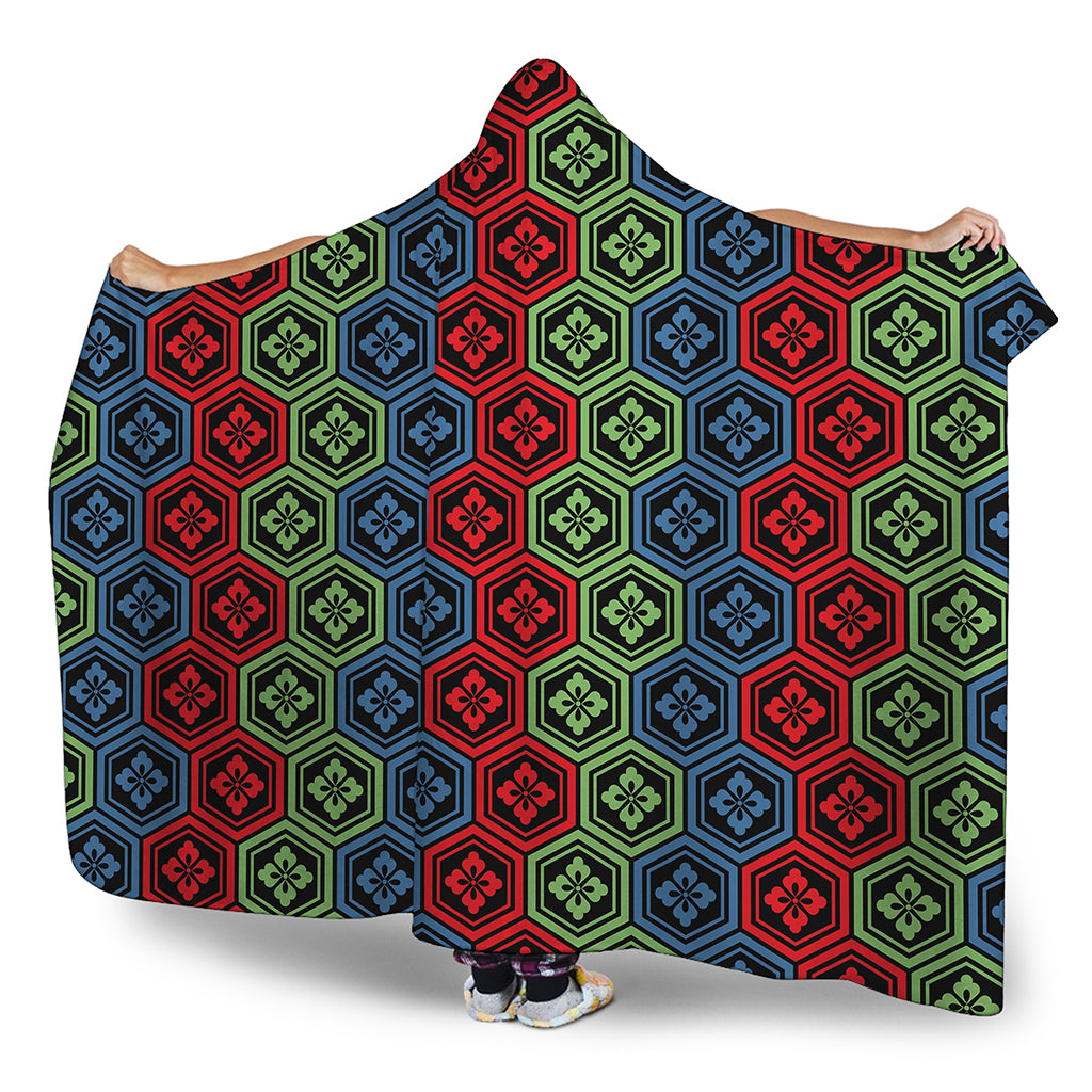 Colorful Japanese Flower Pattern Print Hooded Blanket