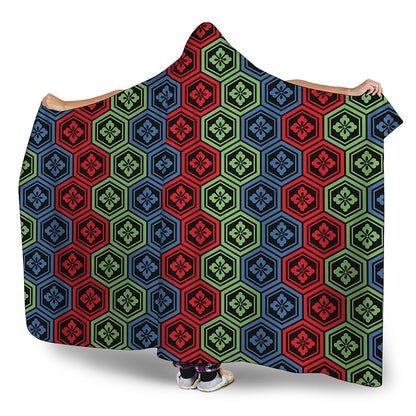 Colorful Japanese Flower Pattern Print Hooded Blanket