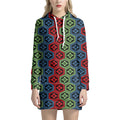 Colorful Japanese Flower Pattern Print Pullover Hoodie Dress