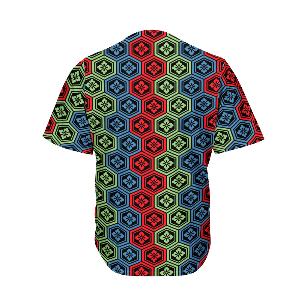 Colorful Japanese Flower Pattern Print Men's Baseball Jersey