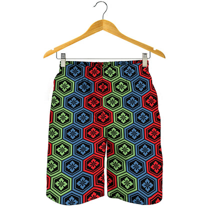 Colorful Japanese Flower Pattern Print Men's Shorts