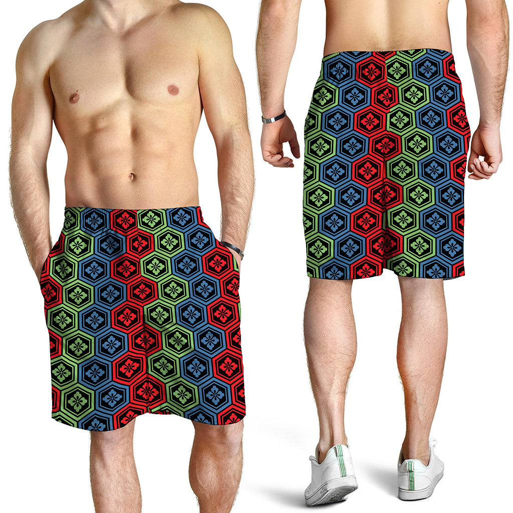 Colorful Japanese Flower Pattern Print Men's Shorts