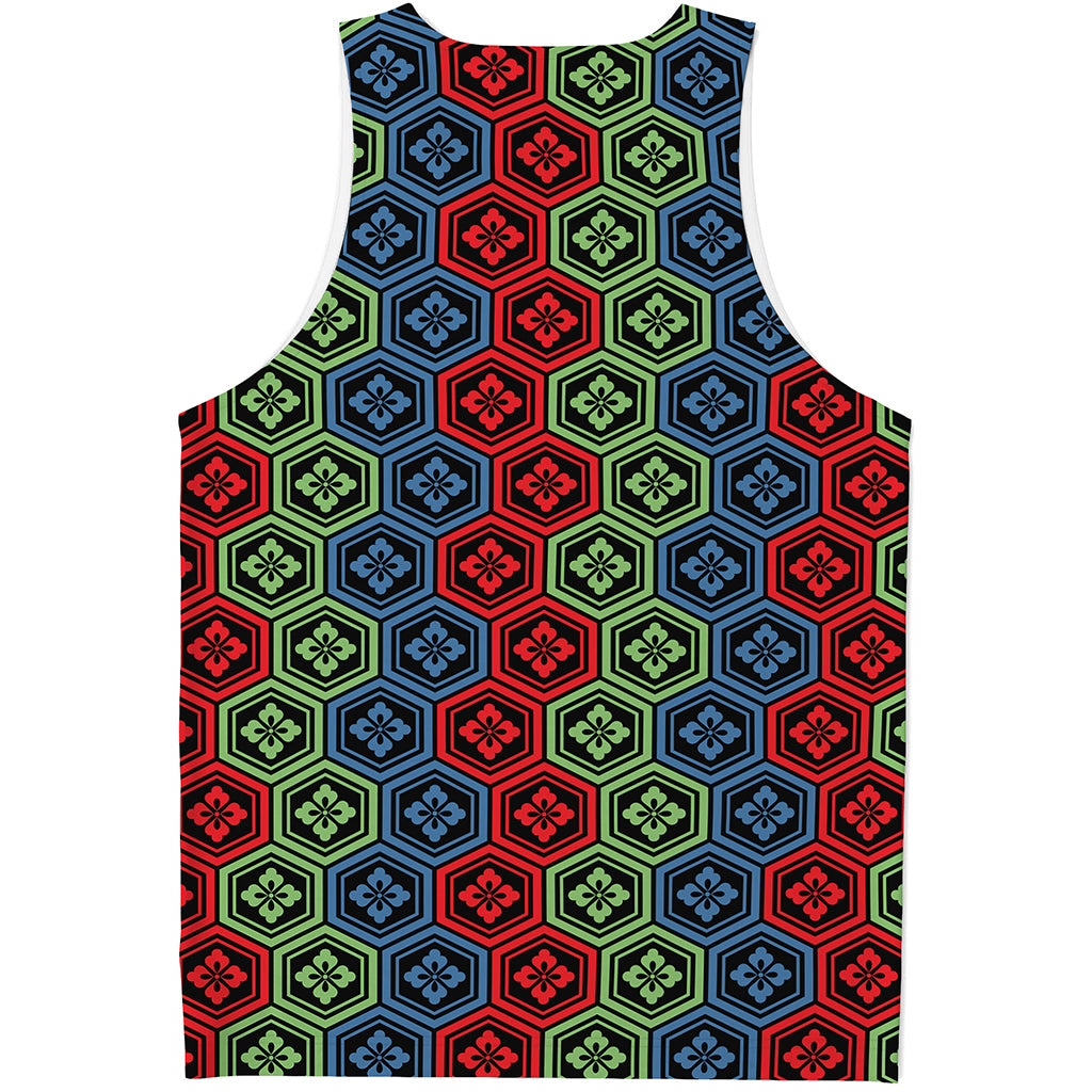 Colorful Japanese Flower Pattern Print Men's Tank Top