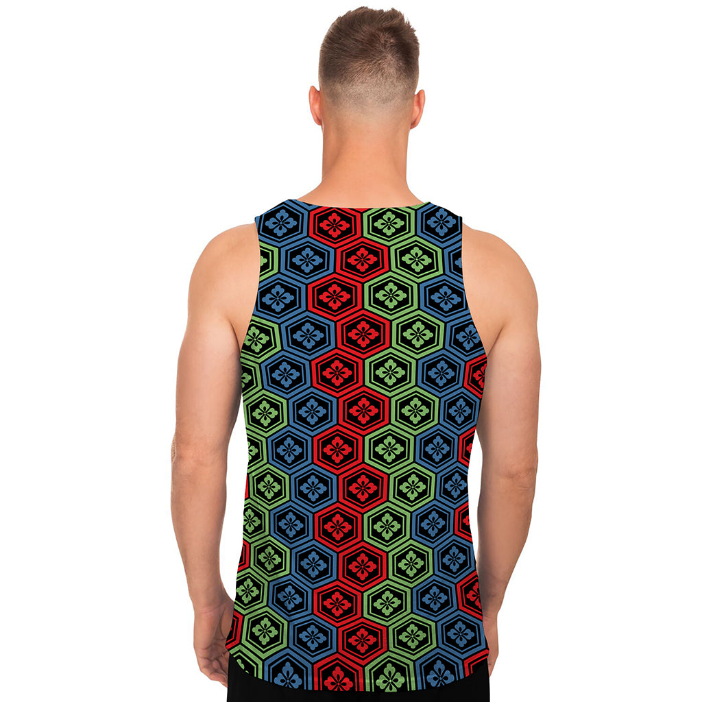Colorful Japanese Flower Pattern Print Men's Tank Top