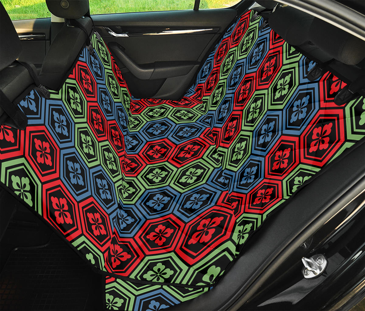 Colorful Japanese Flower Pattern Print Pet Car Back Seat Cover