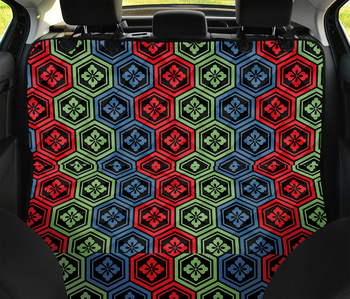Colorful Japanese Flower Pattern Print Pet Car Back Seat Cover