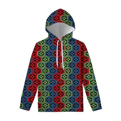 Colorful Japanese Flower Pattern Print Pullover Hoodie