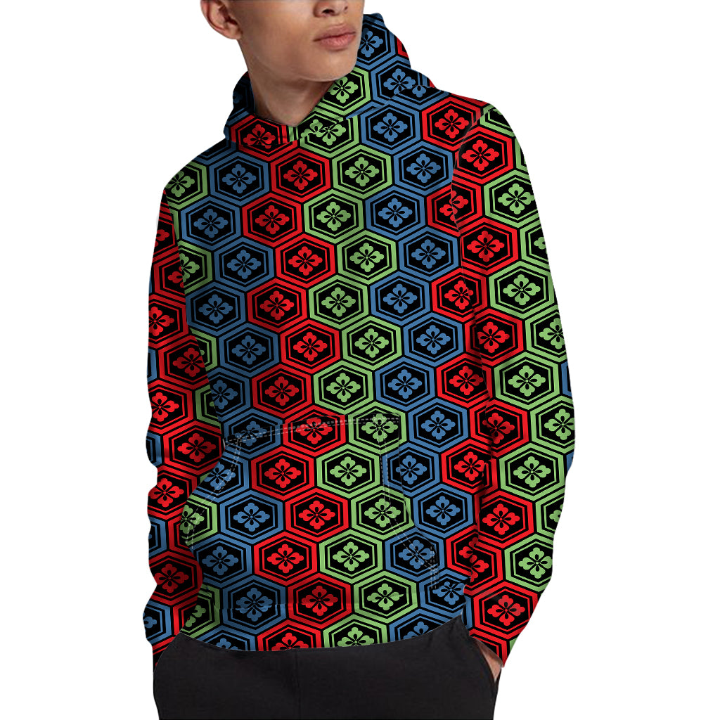 Colorful Japanese Flower Pattern Print Pullover Hoodie