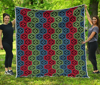 Colorful Japanese Flower Pattern Print Quilt