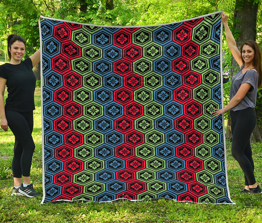 Colorful Japanese Flower Pattern Print Quilt