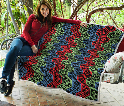 Colorful Japanese Flower Pattern Print Quilt