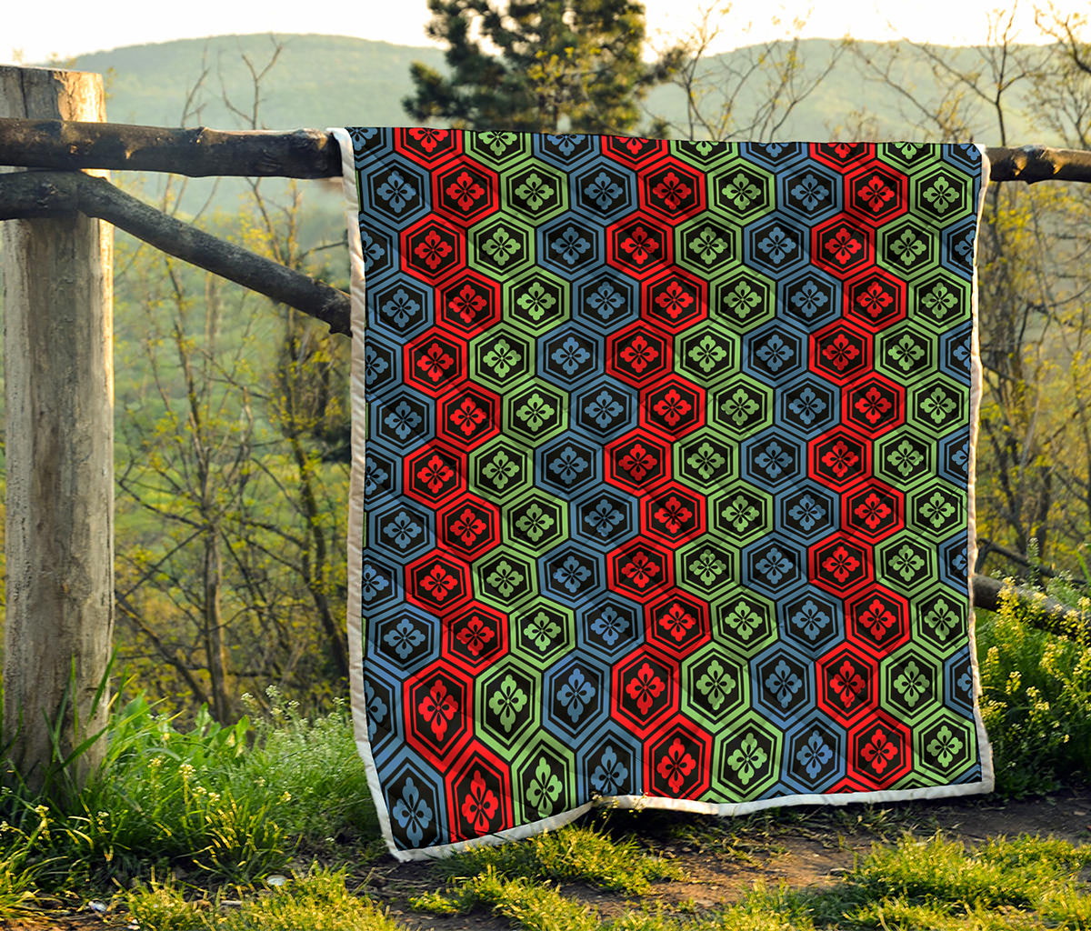 Colorful Japanese Flower Pattern Print Quilt