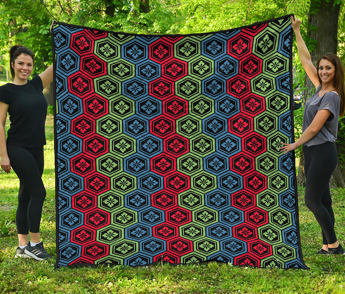 Colorful Japanese Flower Pattern Print Quilt