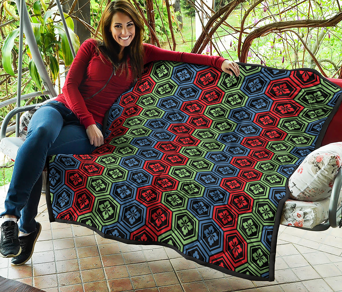 Colorful Japanese Flower Pattern Print Quilt