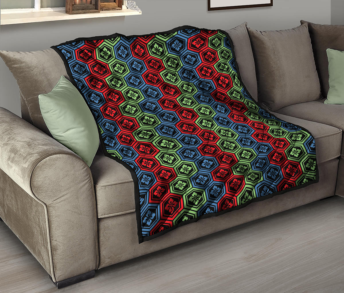 Colorful Japanese Flower Pattern Print Quilt