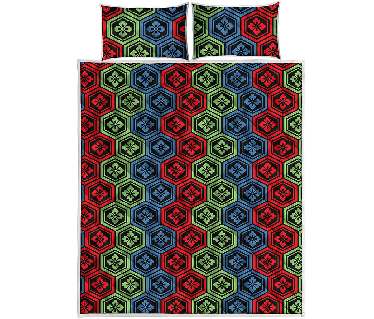 Colorful Japanese Flower Pattern Print Quilt Bed Set
