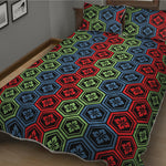 Colorful Japanese Flower Pattern Print Quilt Bed Set