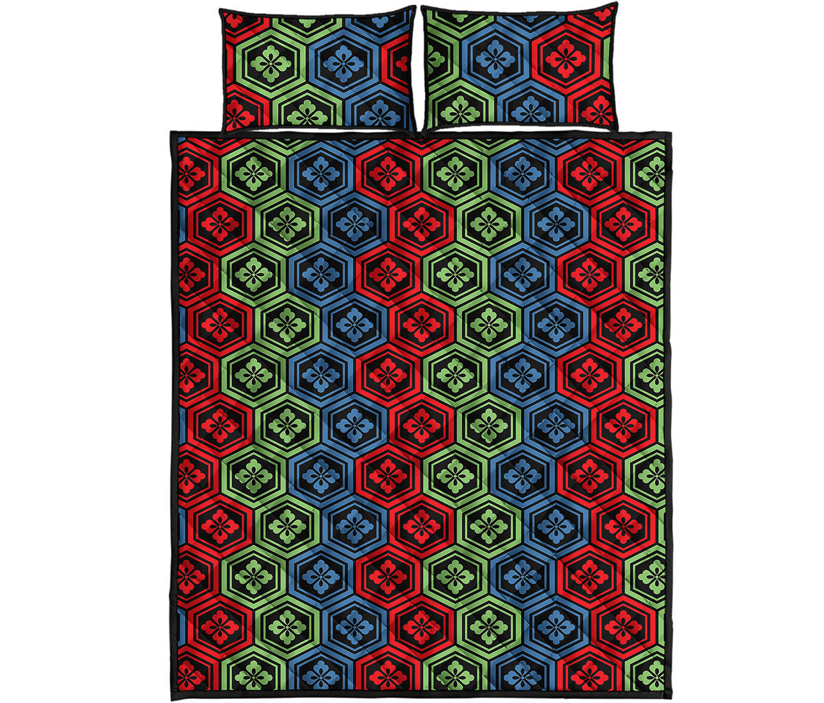 Colorful Japanese Flower Pattern Print Quilt Bed Set