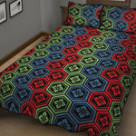 Colorful Japanese Flower Pattern Print Quilt Bed Set
