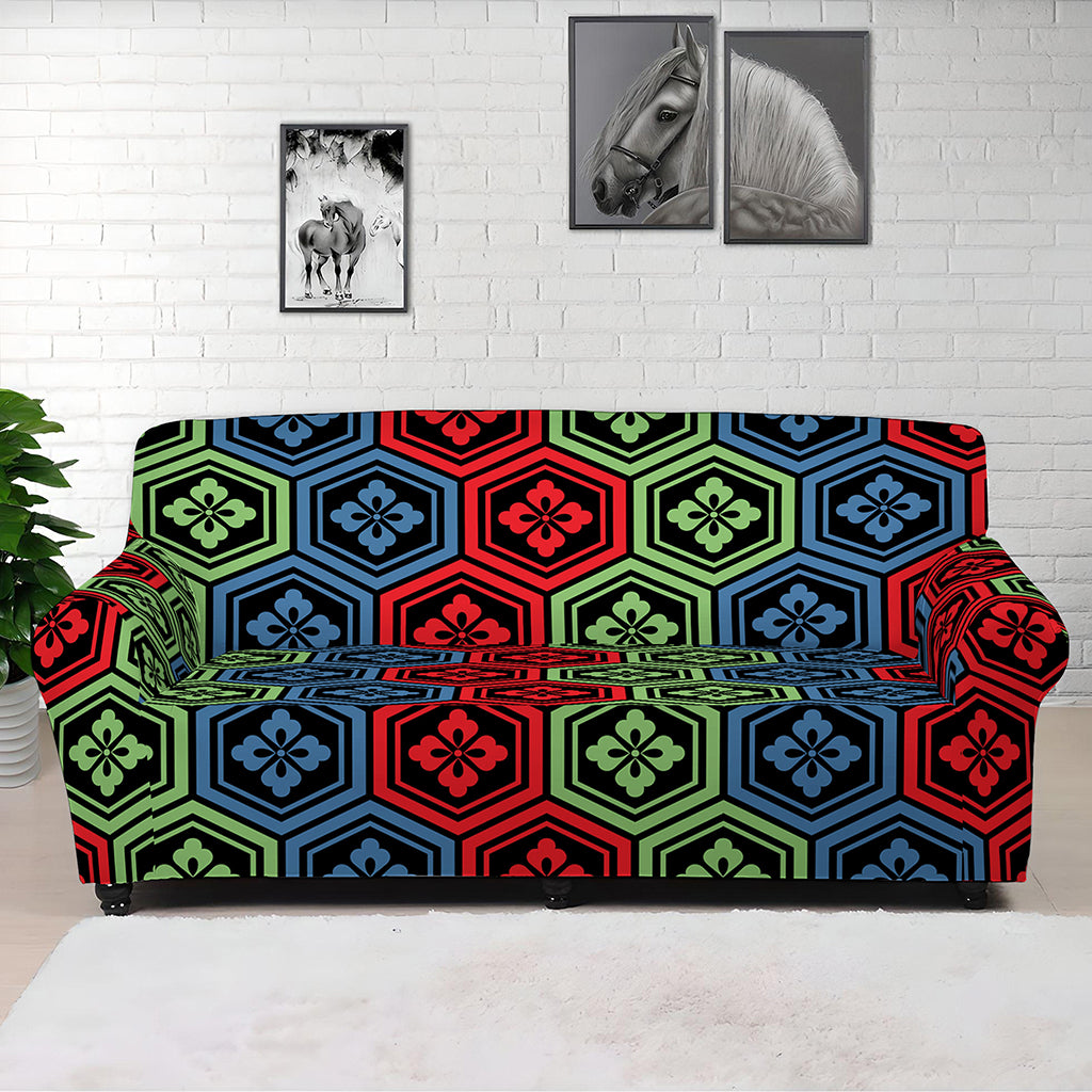 Colorful Japanese Flower Pattern Print Sofa Cover