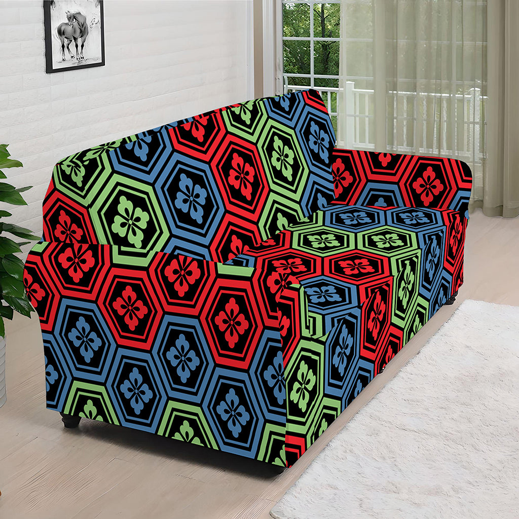 Colorful Japanese Flower Pattern Print Sofa Cover