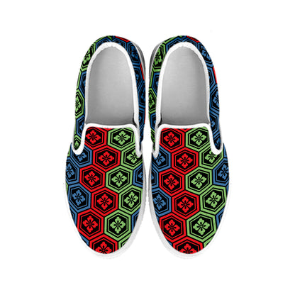 Colorful Japanese Flower Pattern Print White Slip On Shoes
