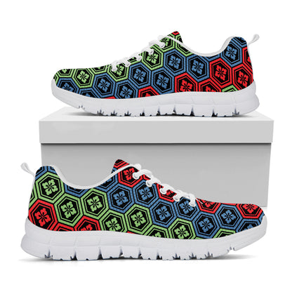 Colorful Japanese Flower Pattern Print White Sneakers