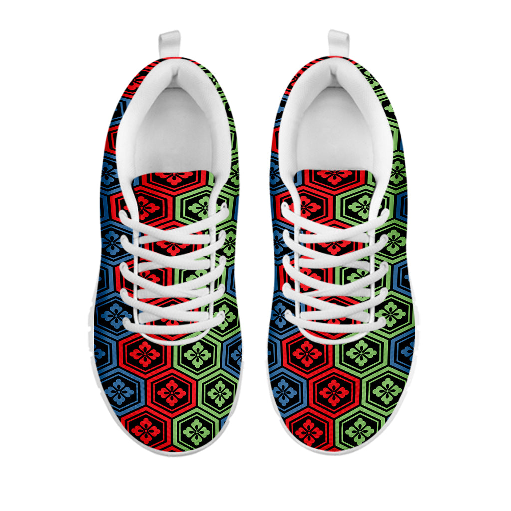 Colorful Japanese Flower Pattern Print White Sneakers