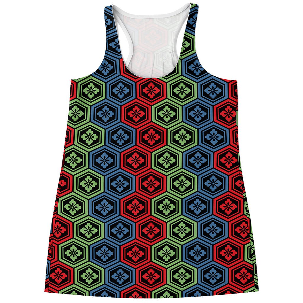 Colorful Japanese Flower Pattern Print Women's Racerback Tank Top