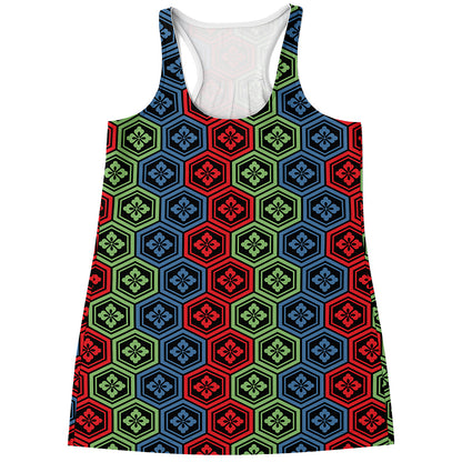 Colorful Japanese Flower Pattern Print Women's Racerback Tank Top